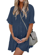 Vyla™ Effortless Button-Down Short Sleeve Shirt Dress With Pockets