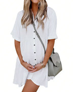 Vyla™ Effortless Button-Down Short Sleeve Shirt Dress With Pockets