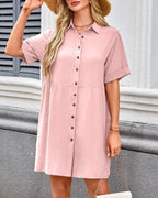 Vyla™ Effortless Button-Down Short Sleeve Shirt Dress With Pockets