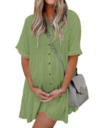 Vyla™ Effortless Button-Down Short Sleeve Shirt Dress With Pockets