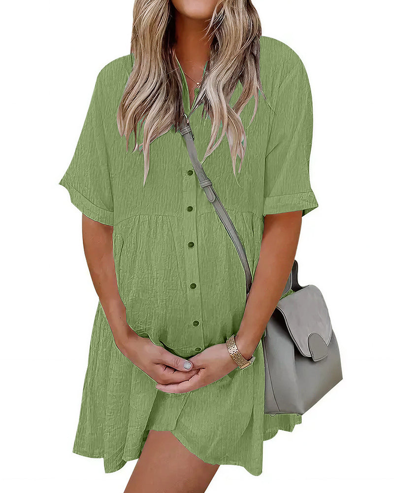 Vyla™ Effortless Button-Down Short Sleeve Shirt Dress With Pockets