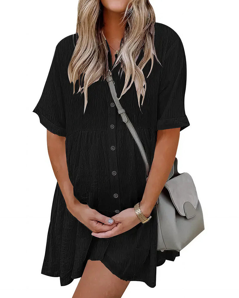 Vyla™ Effortless Button-Down Short Sleeve Shirt Dress With Pockets