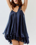 Vyla™ Sparkly Mesh V-Neck Slip Mini Dress with Layered Hem