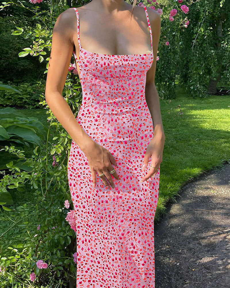 Vyla™ Summer Floral Backless Slip Maxi Dress
