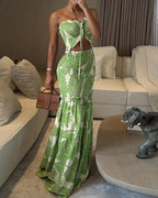 Vyla™ Tropical Print Halter Cutout Maxi Dress
