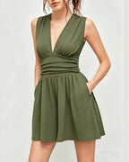 Vyla™ Deep V-Neck Sleeveless Wide Leg Romper
