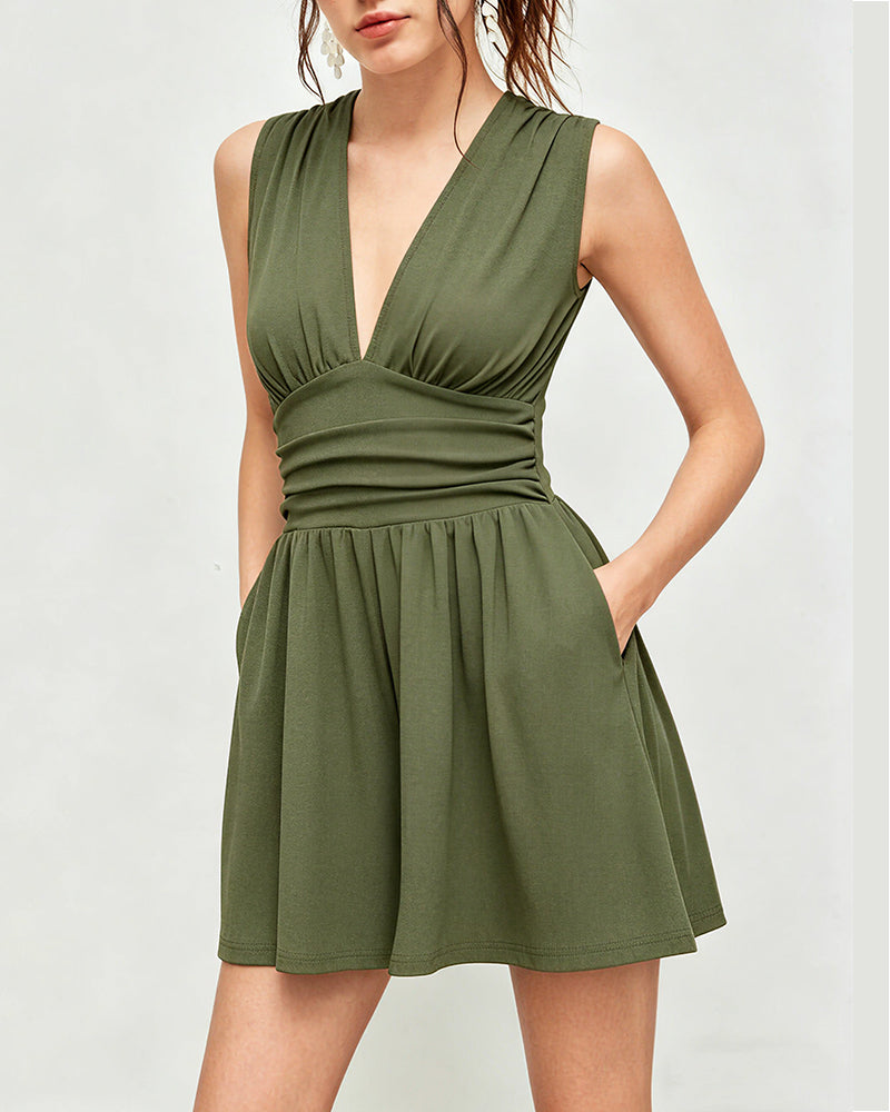 Vyla™ Deep V-Neck Sleeveless Wide Leg Romper