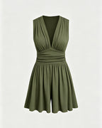 Vyla™ Deep V-Neck Sleeveless Wide Leg Romper