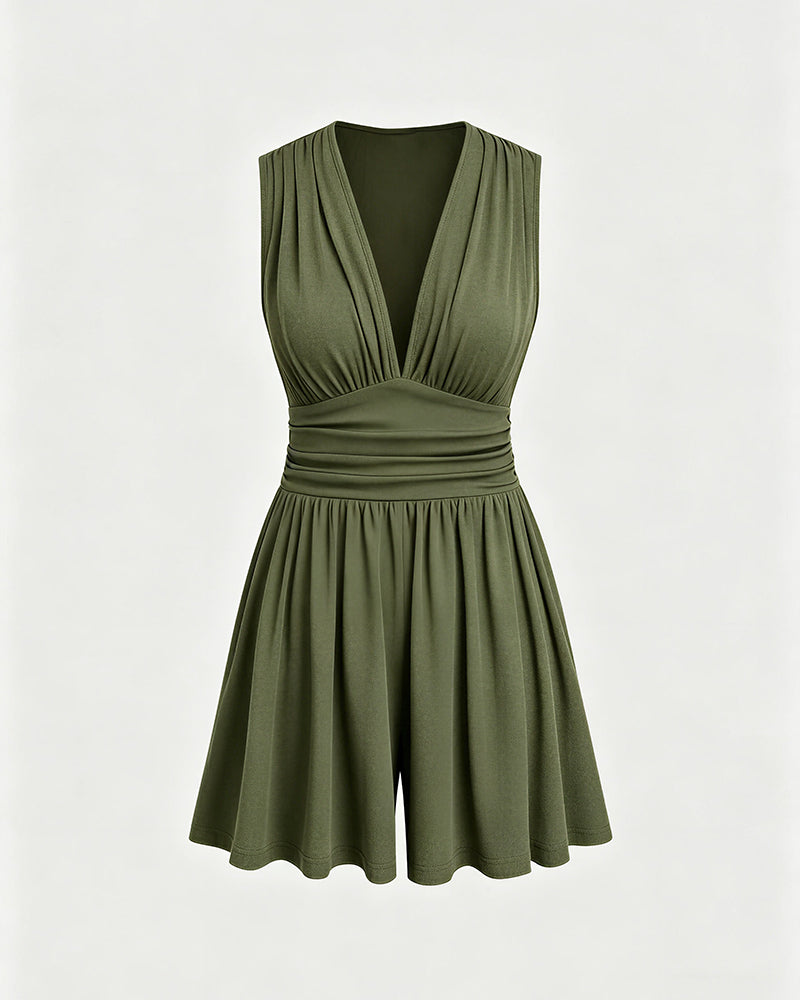 Vyla™ Deep V-Neck Sleeveless Wide Leg Romper