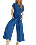 Vyla™ Smocked Peplum Top and Wide Leg Pants Two-Piece Set