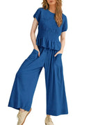 Vyla™ Smocked Peplum Top and Wide Leg Pants Two-Piece Set