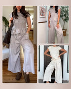 Vyla™ Smocked Peplum Top and Wide Leg Pants Two-Piece Set