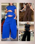 Vyla™ Smocked Peplum Top and Wide Leg Pants Two-Piece Set