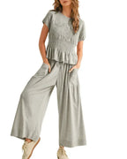 Vyla™ Smocked Peplum Top and Wide Leg Pants Two-Piece Set
