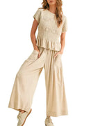 Vyla™ Smocked Peplum Top and Wide Leg Pants Two-Piece Set