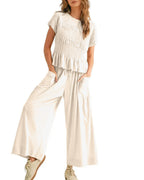 Vyla™ Smocked Peplum Top and Wide Leg Pants Two-Piece Set