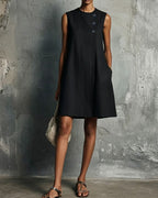 Vyla™ Commuter Round Neck Buttons Mini Dress