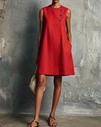 Vyla™ Commuter Round Neck Buttons Mini Dress