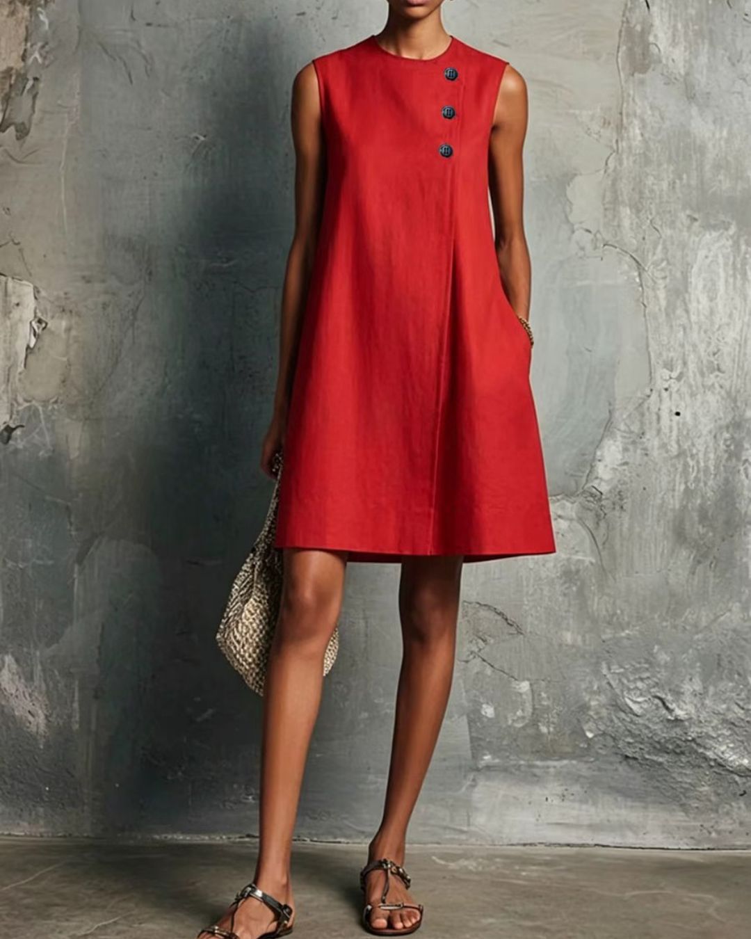 Vyla™ Commuter Round Neck Buttons Mini Dress