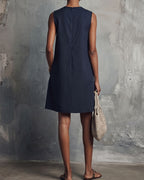 Vyla™ Commuter Round Neck Buttons Mini Dress
