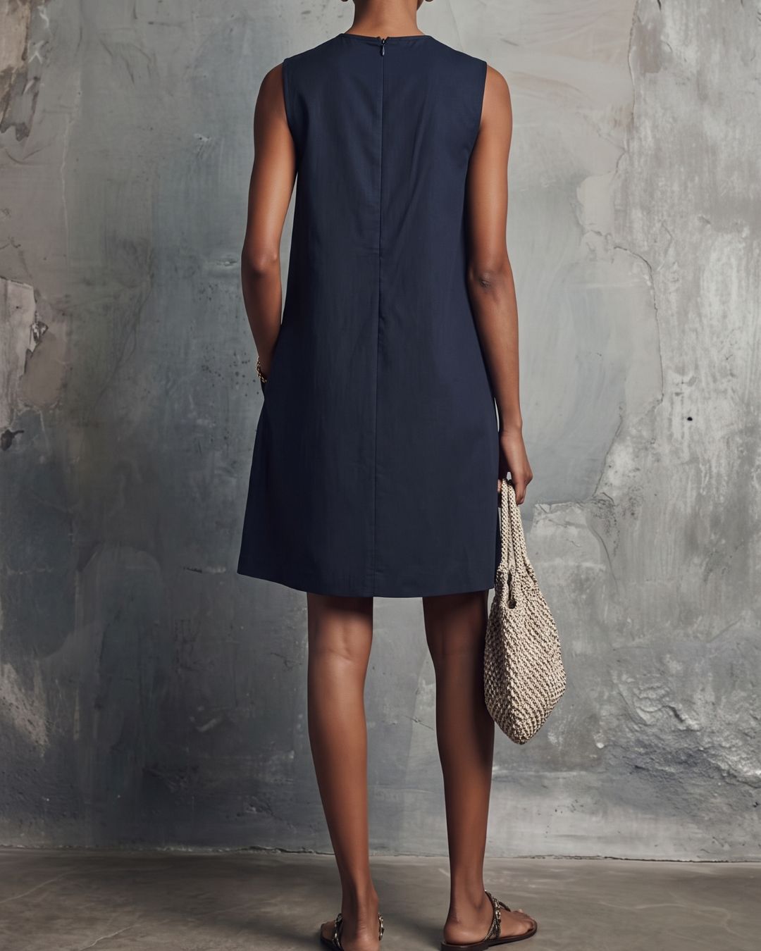 Vyla™ Commuter Round Neck Buttons Mini Dress
