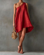 Vyla™ One-Shoulder Sleeveless Frayed Hem Mini Dress