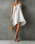 Vyla™ One-Shoulder Sleeveless Frayed Hem Mini Dress