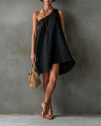 Vyla™ One-Shoulder Sleeveless Frayed Hem Mini Dress