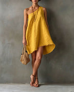Vyla™ One-Shoulder Sleeveless Frayed Hem Mini Dress