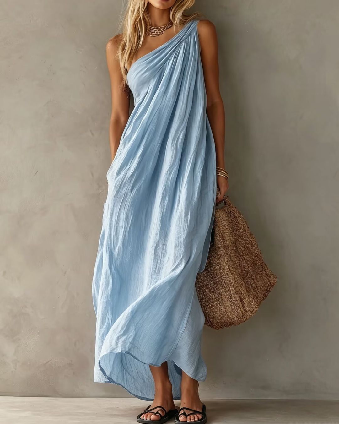 Vyla™ Elegant One-Shoulder Ruched Maxi Dress