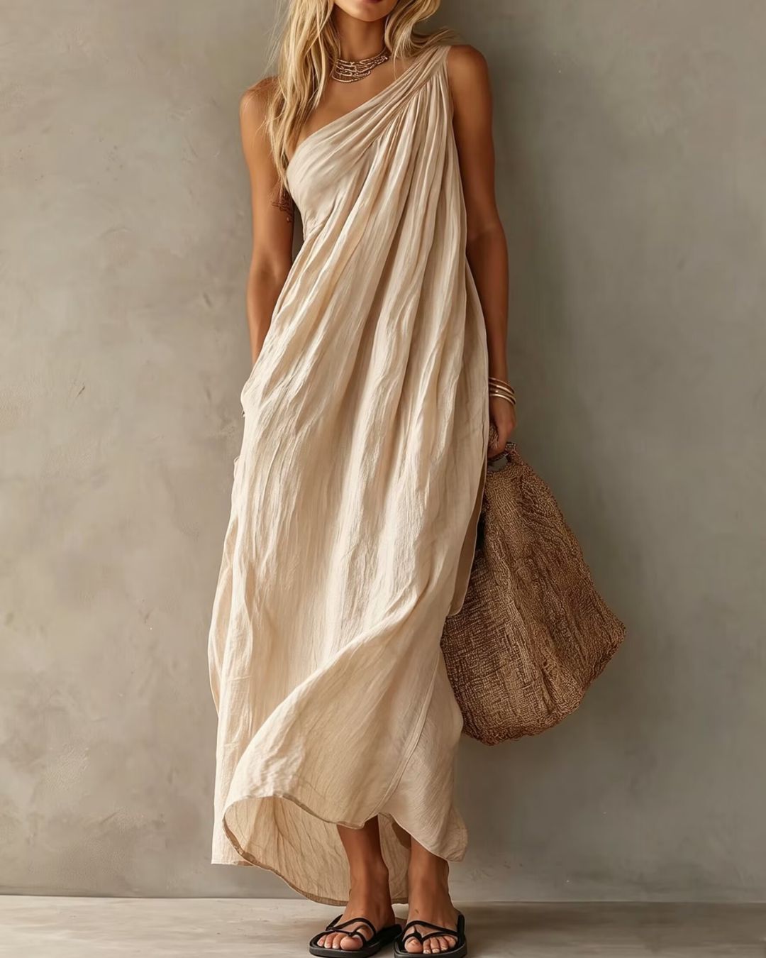 Vyla™ Elegant One-Shoulder Ruched Maxi Dress
