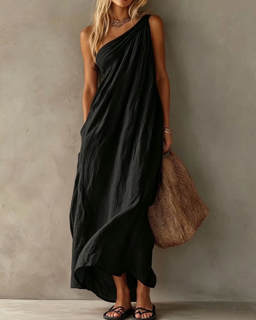 Vyla™ Elegant One-Shoulder Ruched Maxi Dress
