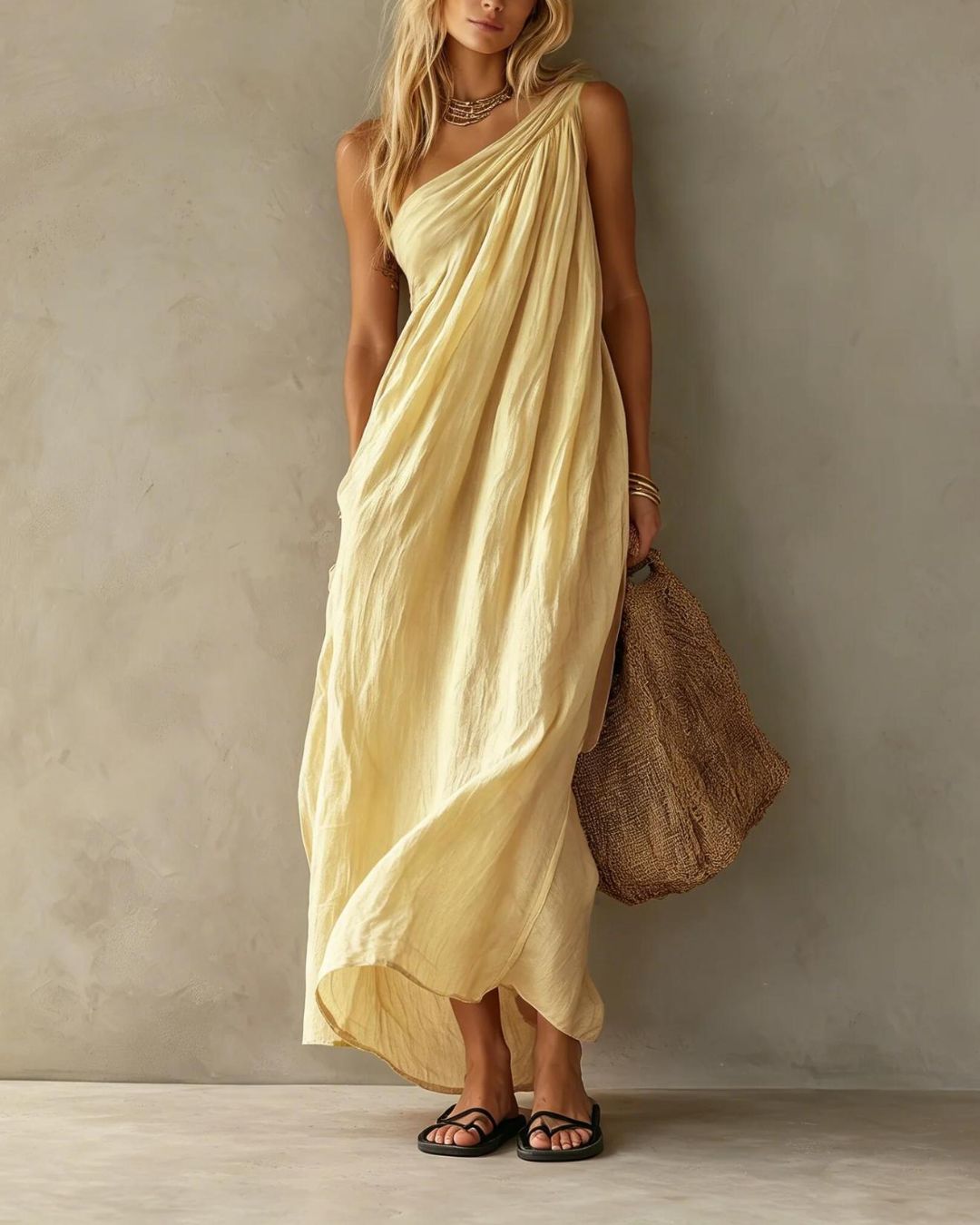 Vyla™ Elegant One-Shoulder Ruched Maxi Dress
