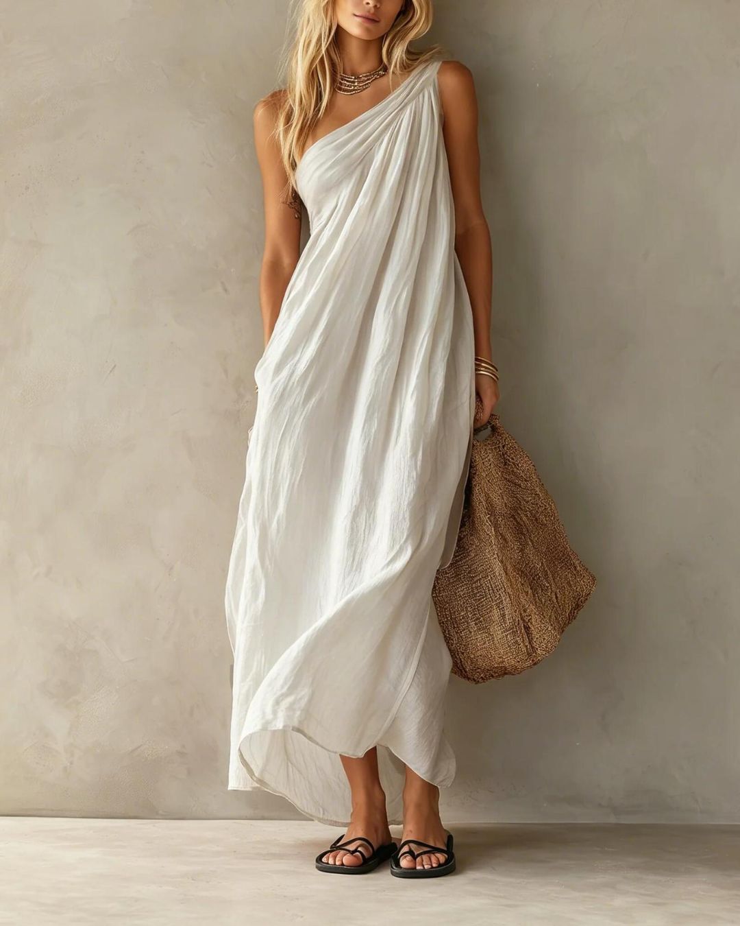 Vyla™ Elegant One-Shoulder Ruched Maxi Dress