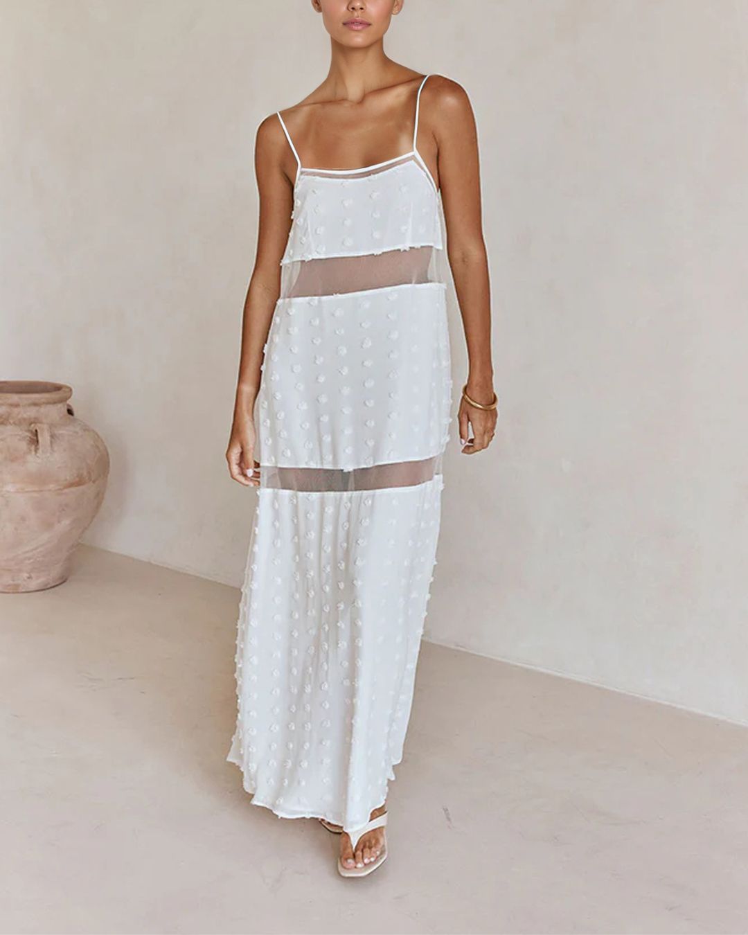 Vyla™ Tiered Textured Floral Mesh Cami Dress