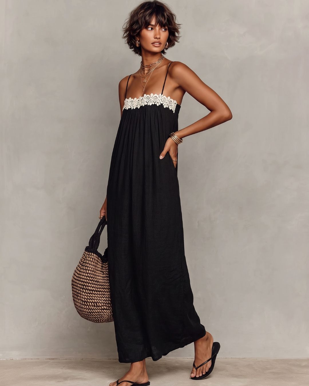 Vyla™ Lace Patchwork Casual Cami Maxi Dress