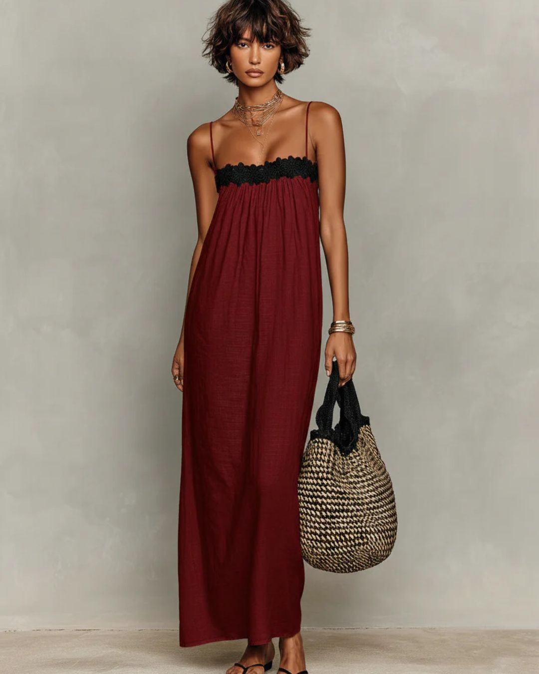 Vyla™ Lace Patchwork Casual Cami Maxi Dress