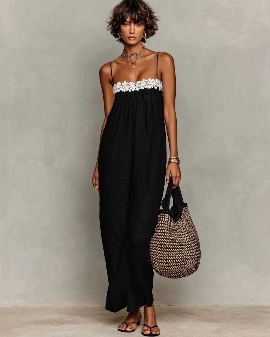 Vyla™ Lace Patchwork Casual Cami Maxi Dress
