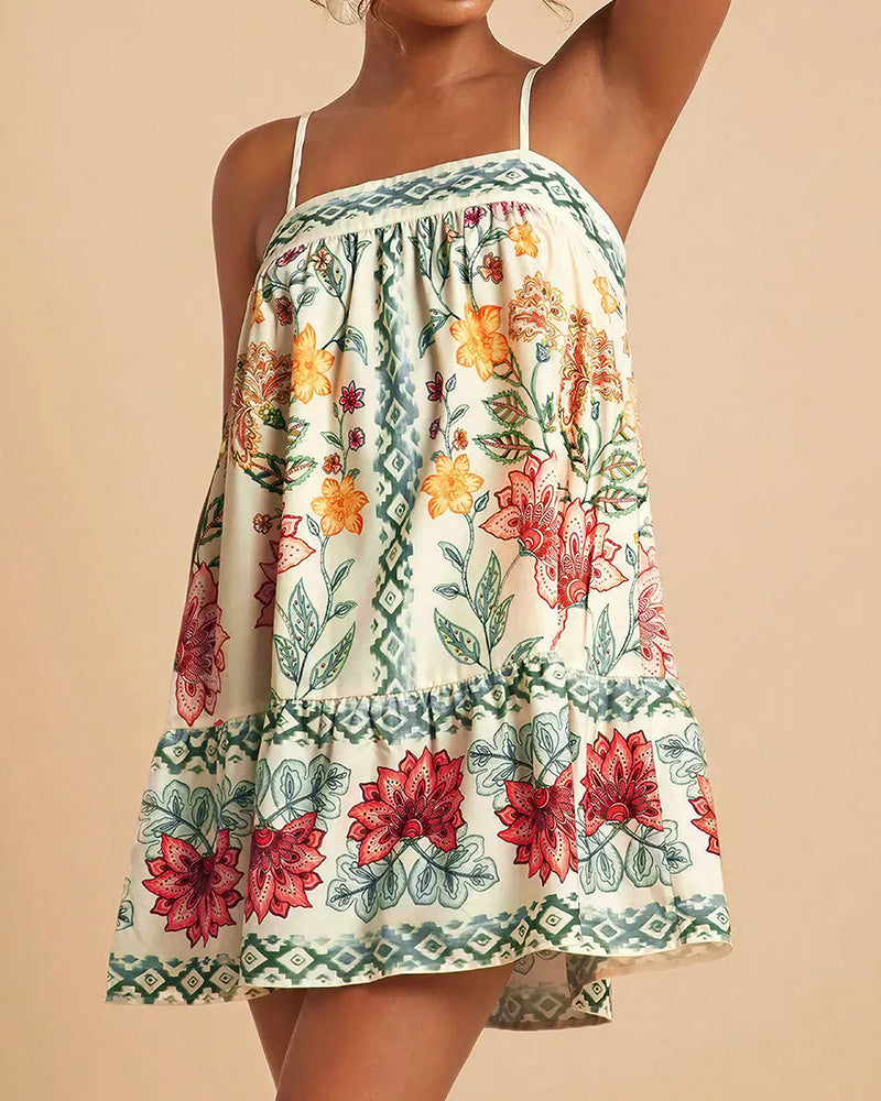 Aloveta™ Boho Floral Print Slip Mini Dress