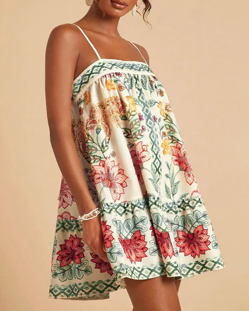 Aloveta™ Boho Floral Print Slip Mini Dress