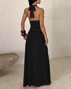 Vyla™ Halter Neck Ruched High Slit Maxi Dress