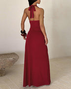 Vyla™ Halter Neck Ruched High Slit Maxi Dress