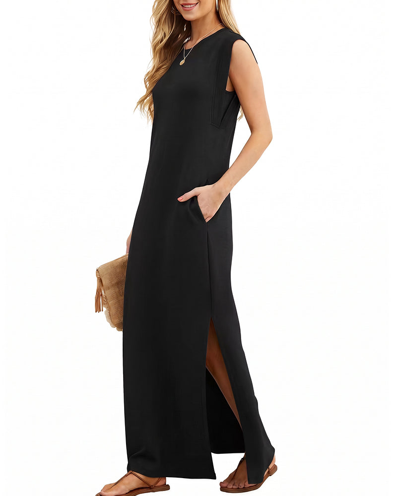 Vyla™ Casual Sleeveless Split Maxi Dress With Pockets
