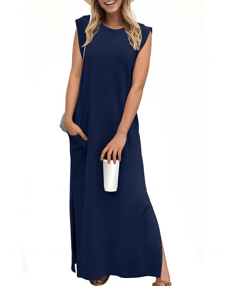Vyla™ Casual Sleeveless Split Maxi Dress With Pockets