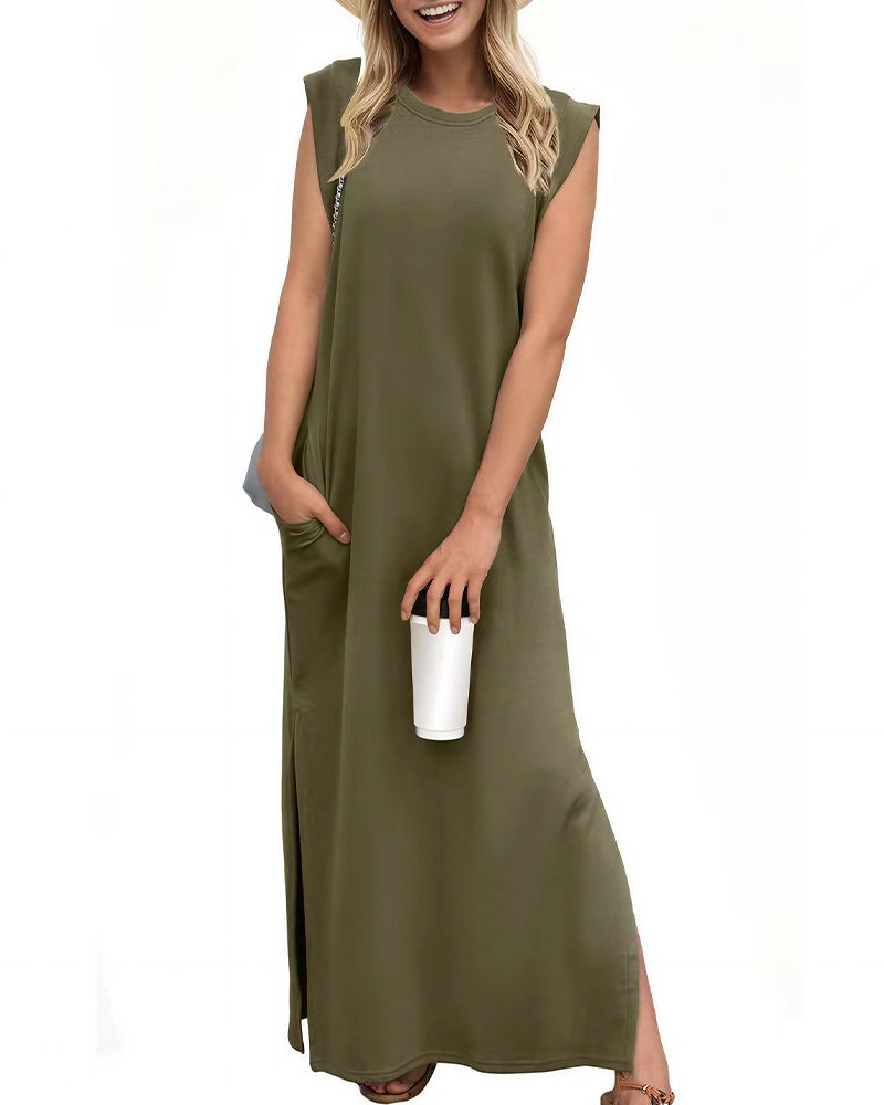 Vyla™ Casual Sleeveless Split Maxi Dress With Pockets