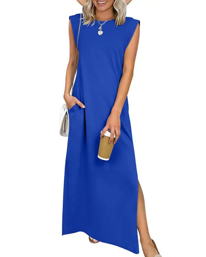 Vyla™ Casual Sleeveless Split Maxi Dress With Pockets