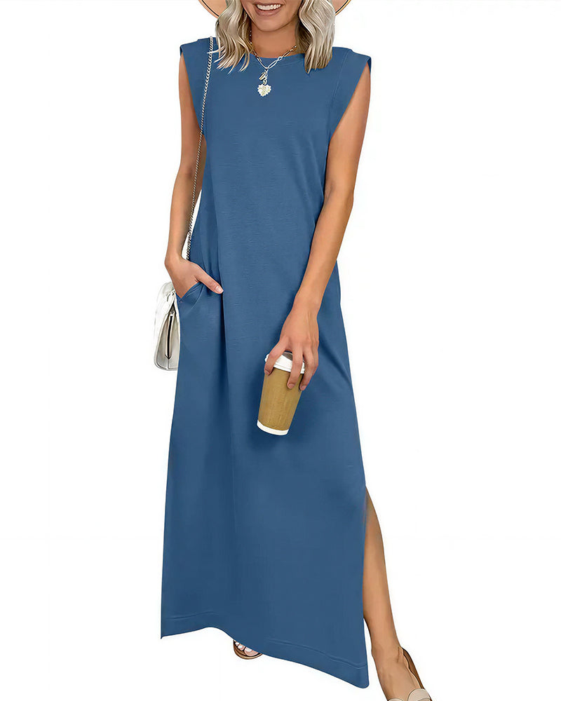 Vyla™ Casual Sleeveless Split Maxi Dress With Pockets