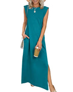 Vyla™ Casual Sleeveless Split Maxi Dress With Pockets
