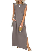 Vyla™ Casual Sleeveless Split Maxi Dress With Pockets