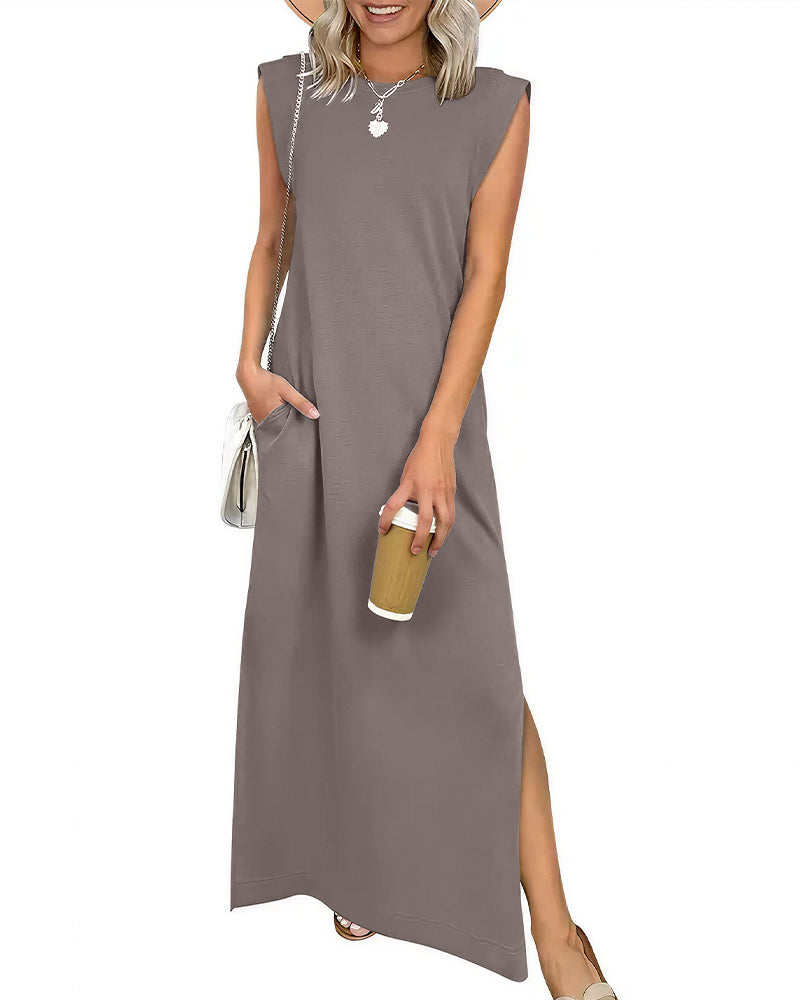 Vyla™ Casual Sleeveless Split Maxi Dress With Pockets